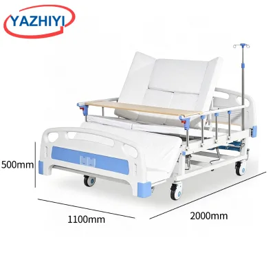 YAZHIYI Wheeled Full-Fowler Patient Bed Foldable Safety Rails Meal Tray IV Drip Stand Home Elderly Recovery Care Bed