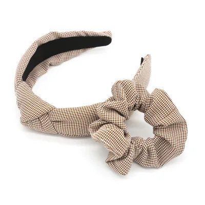Brown Color Plaid Fabric Headband Luxury Designer Headbands Multi Styles Rhinestones Crystals with Scrunchines