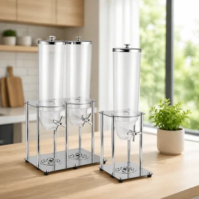 Single Double Triple Barrel Transparent Stainless Steel Storage Dispenser Coffee Beans Hotel Breakfast Cereal Buffet