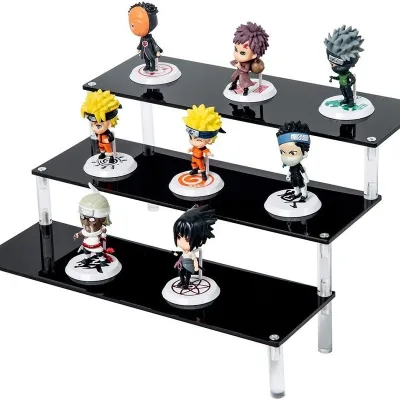 3 Tiers Sturdy Black Acrylic Display Riser Stand Shelf Acrylic Displays Black Acrylic Risers for Decoration