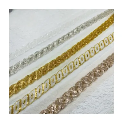 Affinity High End Hot Selling Lace Trim Beaded Mesh Embroidery Border Lace Trimming