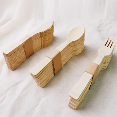 Compostable Bamboo Cutlery Set With Case Baguette Fork Knife Spoon