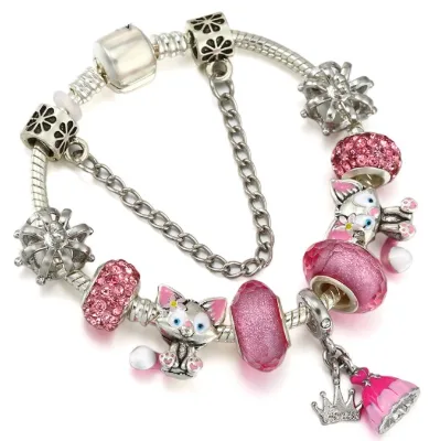 Cute Animal Cat Bracelet With Cat Charm Wrist Bracelet for Flower Girl Wedding