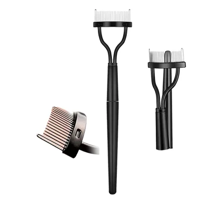 Private Label Low Price Foldable Makeup Pink and Black Eyelash Foldable and Fine Lash Comb Eyelash Eyebrow Comb