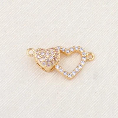 New Brass  CZ Heart Connectors for Jewelry Making Love Charms Pendants Mother\'s Day Gift