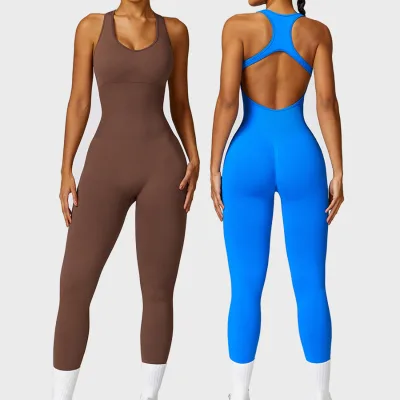 Women's One Piece Yoga Leggings Sleeveless Backless Workout Exercise Outfit Jumpsuit Custom Logo