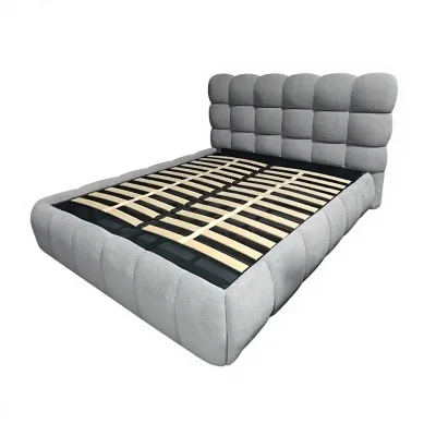 Modern Cream White Boucle Fabric Upholstered Bed Frame Luxury Vertical Channel Tufted Platform Bed Puffy Fluffy Double Bedstead