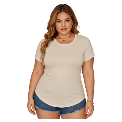Multi Colors in Stock Plus Size Women Basic Tshirt Round Neck Short Sleeve Soft Casual Wholesale Tees