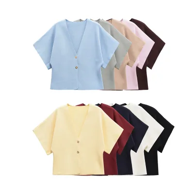 Autumn New European American Style Fashion Elegant Full Sleeve V-Neck Two-Button Mohair Halter Lace Wool Liner Top