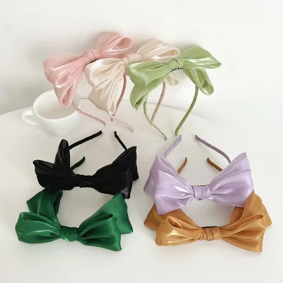 Korean Big Bowknot Fabric Bling Hair Ribbons Multicolour Double Deck Headband Women Non-slip Knotted Diademas Simple Vinchas