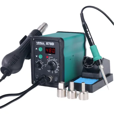 878D 2-in-1 Digital Display SMD BGA Hot Air Soldering Rework Station Original with Hot Air Gun and Iron