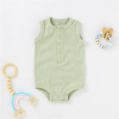 Good Elastic Sleeveless O Neck Baby Bodysuit Snap Crotch Front Button Placket