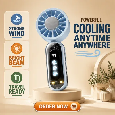 Portable Wearable Fan 2 in 1 3000mAh 199-Level Speed Adjustment 3-Level Cooling Mode Button Control Battery Outdoor