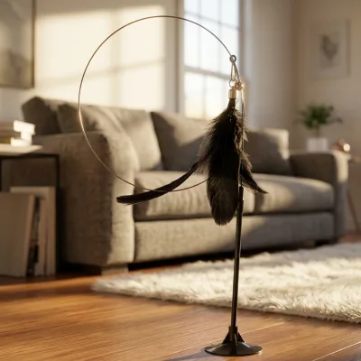 Interactive Cat Toy with Suction Cup, Self-Playing Long Steel Wire Feather Wand, Hands-Free Kitten Teaser for Indoor Exercise