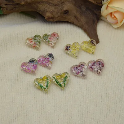 Elegant Bukwang A310 Love Heart Drop Earrings Accessories Transparent Resin Inlaid Pressed Dried Flower Heart Shaped Jewelry