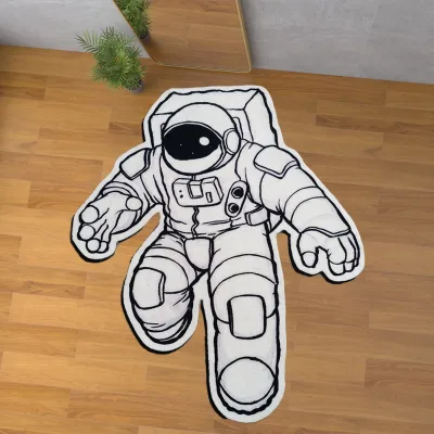 3D Tufted Printed Carpet  Explore the Universe Related Carpets  Space Suit Rug  Black and White Humanoid Rugs