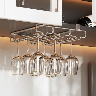 High-end Stainless Steel Modern Red Wine Glass Rack Cabinet Wall-Mounted Kitchen Storage Inverted Hanging Design Home Furniture