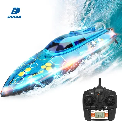 2.4Ghz Remote Control Boat High Speed RC Racing Boats with Transparent Cover and LED Effect 180-degree Capsize Recovery for Pool