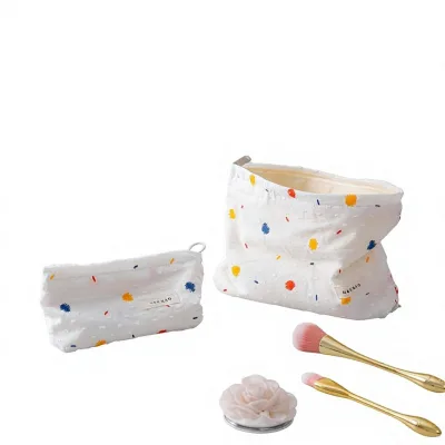 New Sweet Instagram-style Canvas Open Artsy Cosmetic Bag for Girlsskincare Touch-up Storage Also Functions Clutch Print