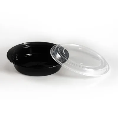 Customized Disposable Noodle Soup Bowl Take Out Food Packaging Plastic Bowl 24oz 40oz 32oz to Go Black Salad Bowl With clear Lid