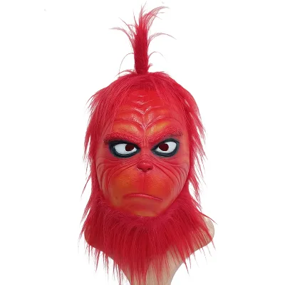 Red Monster Cosplay Plush Mask Christmas Full Face Latex Decoration Full Head Mask Red Grinch Mask