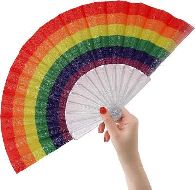 Lgbt Rainbow Glitter Women Handheld Fan Wedding Dance Party Prom Club Shining Transparent Folding Hand Fan