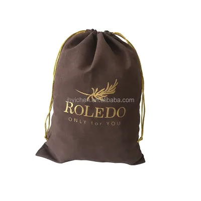 Custom Printed Logo Brown Velvet Candle Sets Pouch Suede Drawstring High Heel Shoes Bags