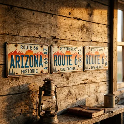 Custom Personalized Vintage Aluminum License Plate Retro Route 66 Embossed Metal Wall Decor Sign US 12x6