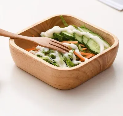 Solid Wood Square Tableware Bowl for Hotel Restaurant and Home Use for Fruit Salad Square Dishes Mills