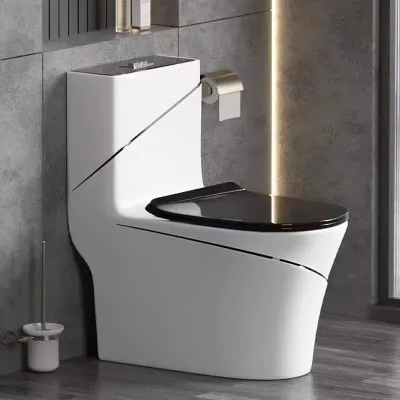 Modern Hotel Decor Ceramic One-piece Toilet Commode With Black Soft Close Seat Dual Flush Economic Water Saving Toilet