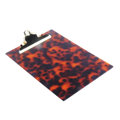 Special Design Acrylic Tortoiseshell Color A4 Size File Clipboard Writing Plate Clip for Office Use