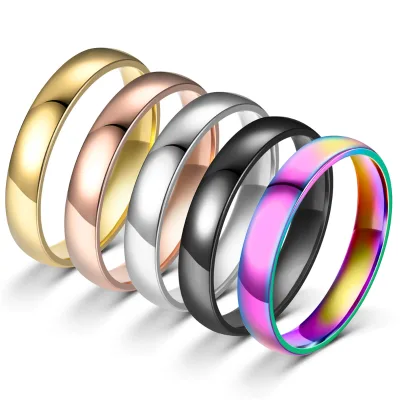 Classic Rounded Polished Stainless Steel Simple and Stylish Plain Ring with Smooth Inner Wall for Couples