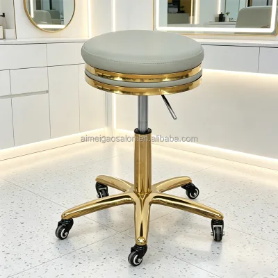 Modern Beauty Stool Hairdresser's Chair Barber Shop Hair Salon Nail Salon Rotating Adjustable Round Barber Stool with Wheels