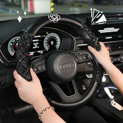 Camellia Modern Car Steering Wheel Cover Suitable All Seasons Simple Non-slip Sweat-absorbent Cotton-linen-polyester