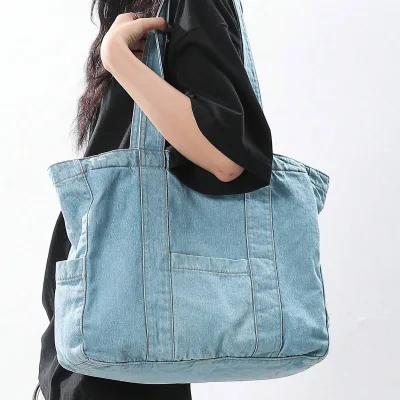 Custom American Retro Denim Large Capacity Single Shoulder Women Tote Bag