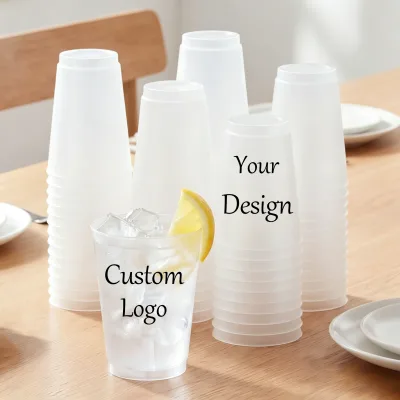 Custom Logo 16 oz Frosted Plastic Cups Clear Frosted Cups for Wedding Custom Cups for Party 12oz Stadium Cups Smoothie Cups