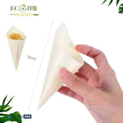 Disposable Wooden Food Cone for Appetizer Serving Eco Friendly Biodegradable Wood Cone for Catering Party Finger Food Dessert