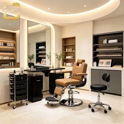 Contemporary Chrome Frame Barber Chair of Commercial Reclining Men Hair Salon Chair for Barbershop & Hair Salon