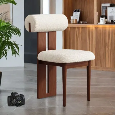 Chic and Simple Chair: Black Wood Base with Plush Beige Backrest and Seat
