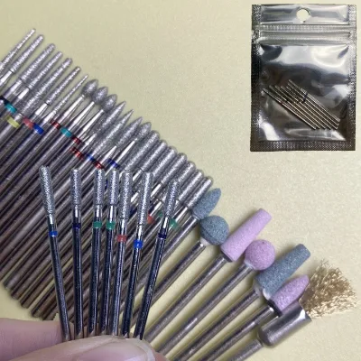 7pcs/set Bag Packaging Diamond Nail Drill Bit Rotate Burr Milling Cutter Bits for Manicure Electric Nail Drill Accessories