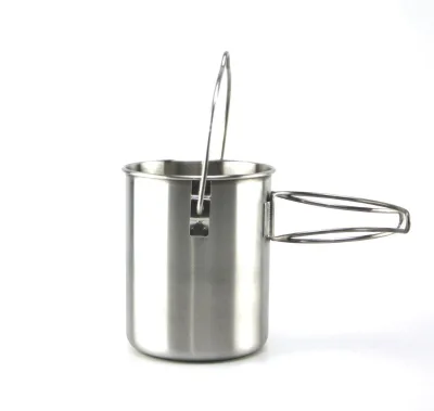 SRDWOS Stainless Steel 18/8 Camping Cup Pot with Foldable Handles Hanger and Lid for Outdoor Camping Hiking Backpacking