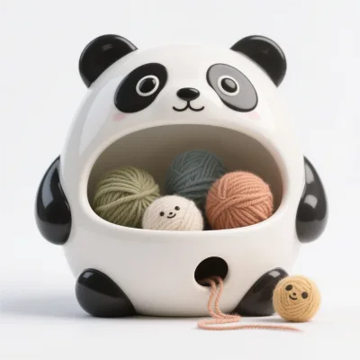 Custom Panda Shaped Ceramic & Porcelain Yarn Bowl - 6 Inch, Hand-Painted, Knitting Accessory Gift