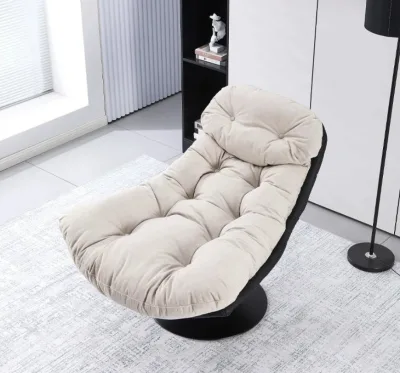 Sink-in Soft Plush Fabric Reclining Lazy Chair with Metal Swivel Base Ergonomic Curved Shell for Apartment Bedroom Reading Nook