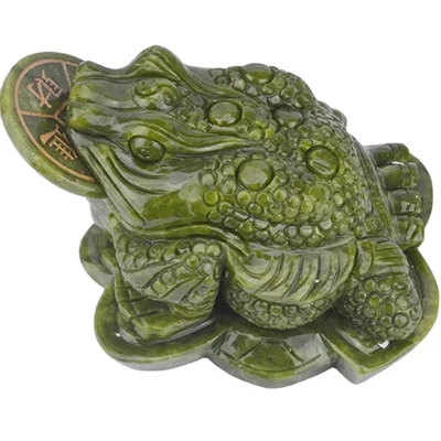 Wholesale Chinese New Year Jade Lucky Frog Fengshui Decor Money Frog and Toad Lucky Jade Fortune Coin Feng Shui Frog Money Big