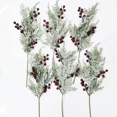 Decorative Arrangement pine needle spray Christmas Artificial Palm Tree Plant Branches Flower with Fruit