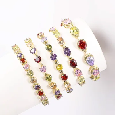 Fancy Day Por Mayor Pulsera De Tenis Circonoro Laminado 14K Plate Tennis Bracelet Women Gold En Gros Zircon Icy Bracelet