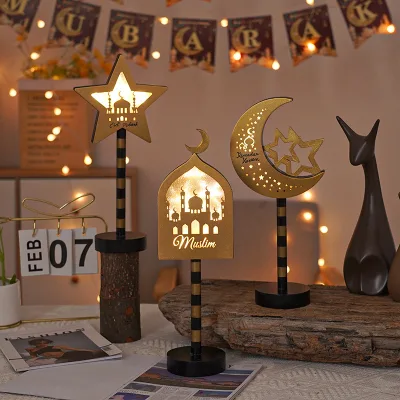 Ramadan Festival Black Street Sign Five-pointed Star Decorative Light Wooden Star-moon Castle Festive Atmosphere Night Light
