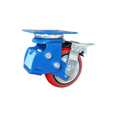 Heavy Duty Casters 4 5 6 8 Inch Casters Wheel Swivel Brake Industrial Shock Absorbing PU Absorber Spring Retractable Caster