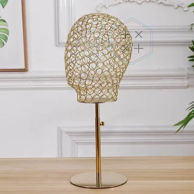 Glam Gold Wire Mannequin Head Stand Adjustable Height Metal Display Rack for Home Decor
