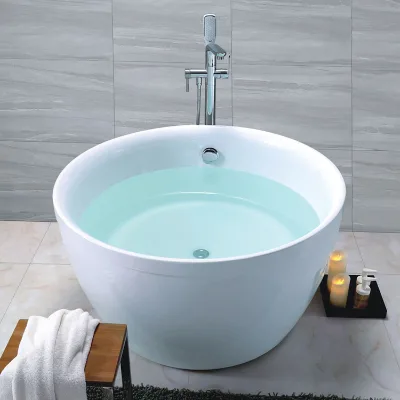 Freestanding Mini Bathtub Round Seamless Foot Deep Small Japanese Soaking Tub